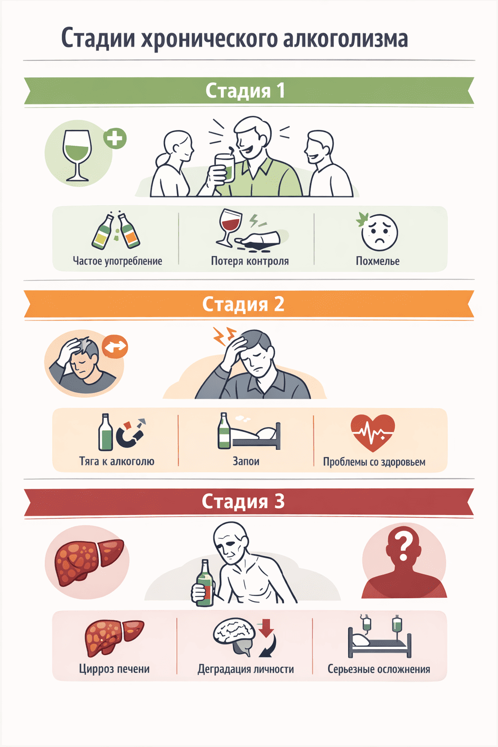 чем отличаются стадии хронического алкоголизма